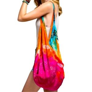 Rainbow Paisley Tropical Full Zip Market Hobo Bag Pink Paprika New